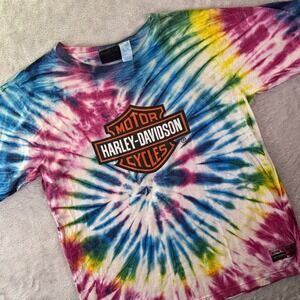 Harley-Davidson Youth T-Shirt Size L Tie Dye Rainbow Logo Born‎ to Ride